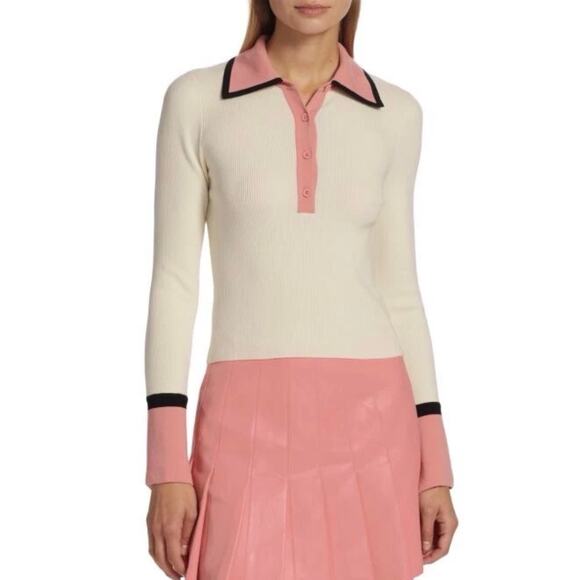 ALICE + OLIVIA Women’s Cream and Pink Colorblocked Wool Blend Knit Top - Picture 4 of 7